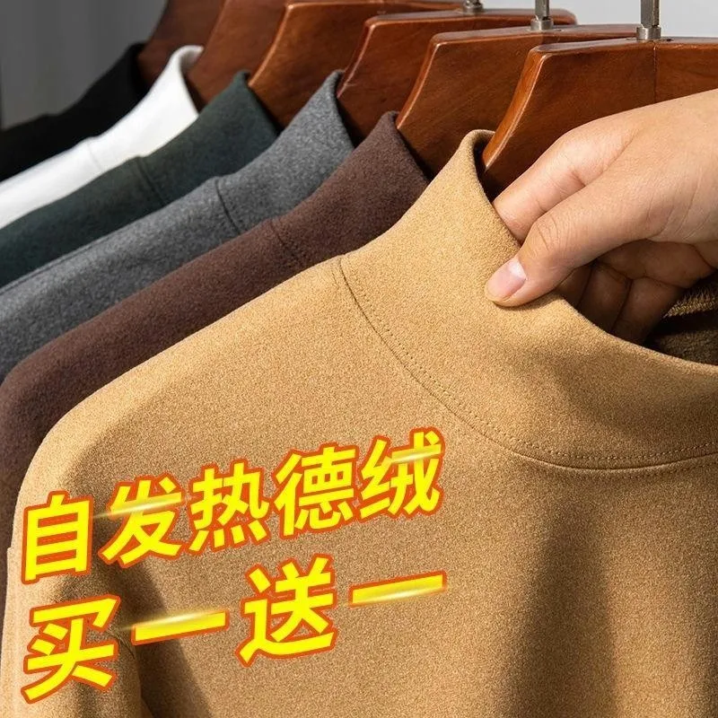 

Men's Fce Lined f High Collar Long Sve T-irt Inner Wear Thermal Top Large Size Sweatirt Busin Sle Pure Color