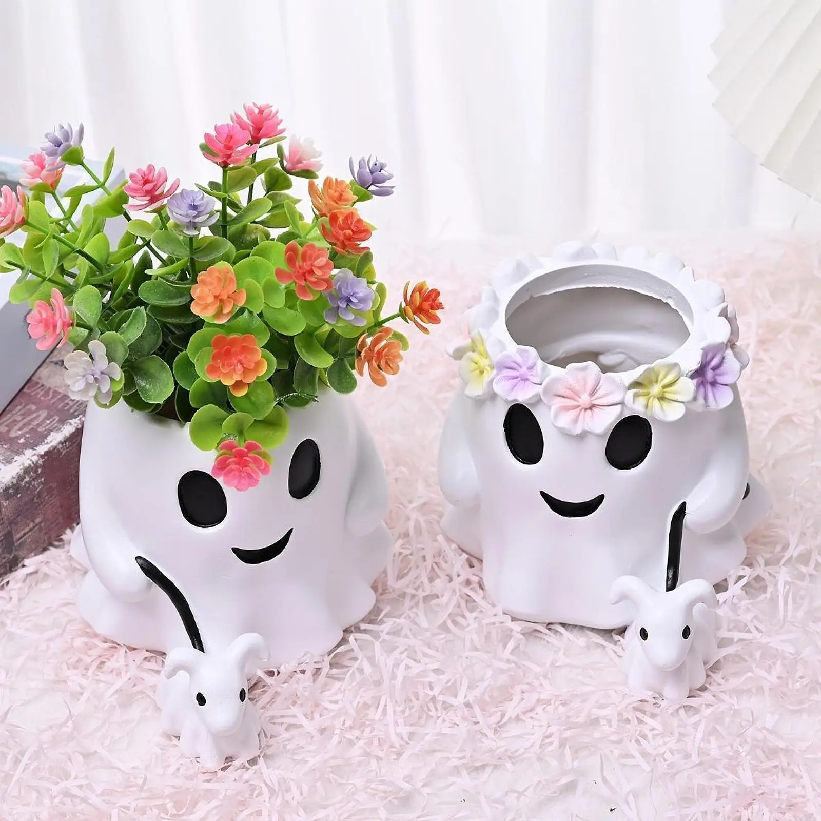 Resin Planter Pot Flower Vase Bedroom Indoor Halloween Ghost Treat Bucket