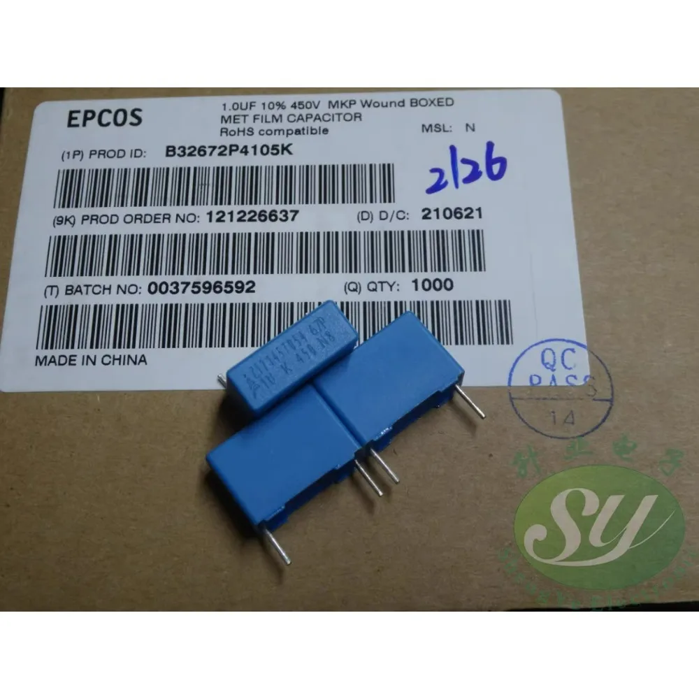 

10PCS EPCOS 1.0uf/450v 1uf 1u0 105 Brand new 15MM film capacitor B32672P4105K
