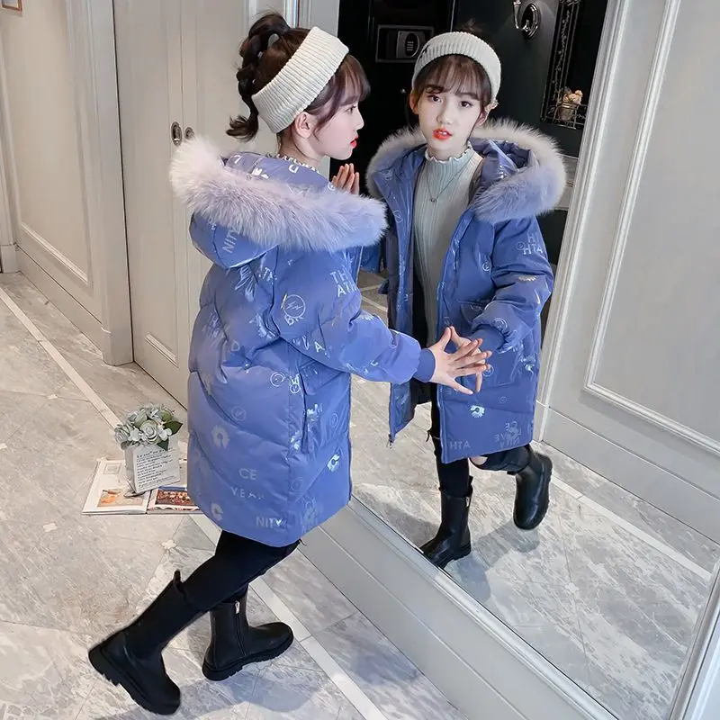 

Parka Overcoat Thicken Warm Children Clothing 5-16 Year Teen Girls Winter down Jacket Fashion faux Fur Coat Hooded Long clothes