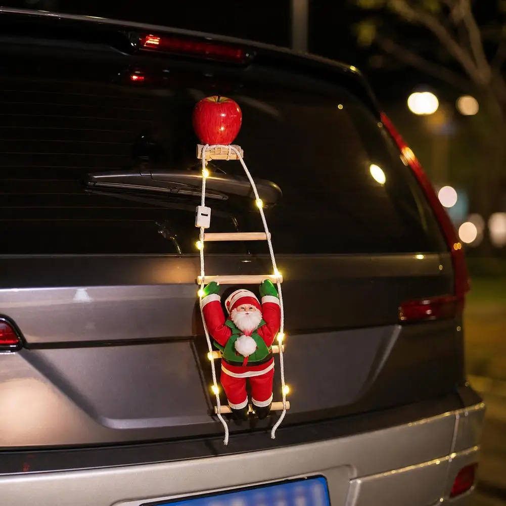 Christmas Car Ornament Climbing Santa Claus Ladder Plush Doll Hanging Pendant For Car Armrest Interior Rear Window Xmas Decor
