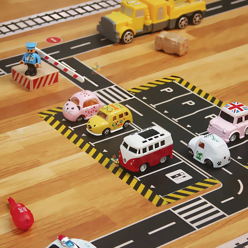 Children's DIY Highway Railway Paper Tape Floor Stickers Creative Design Parking Lot Scenery Track Car Train Props Stickers