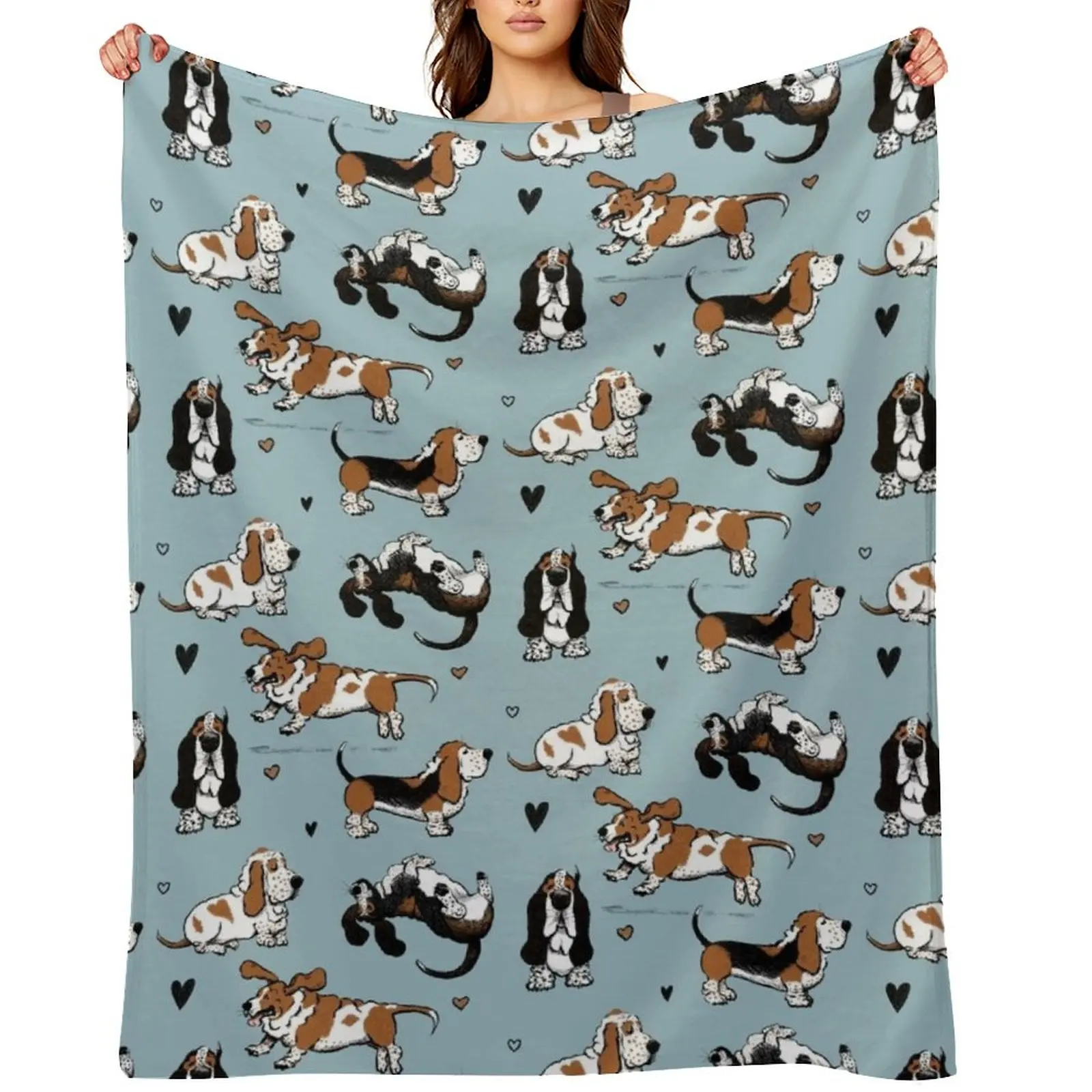 Basset Buddies on Blue Throw Blanket blankets ands Sofa Throw Polar Sleeping Bag Blankets