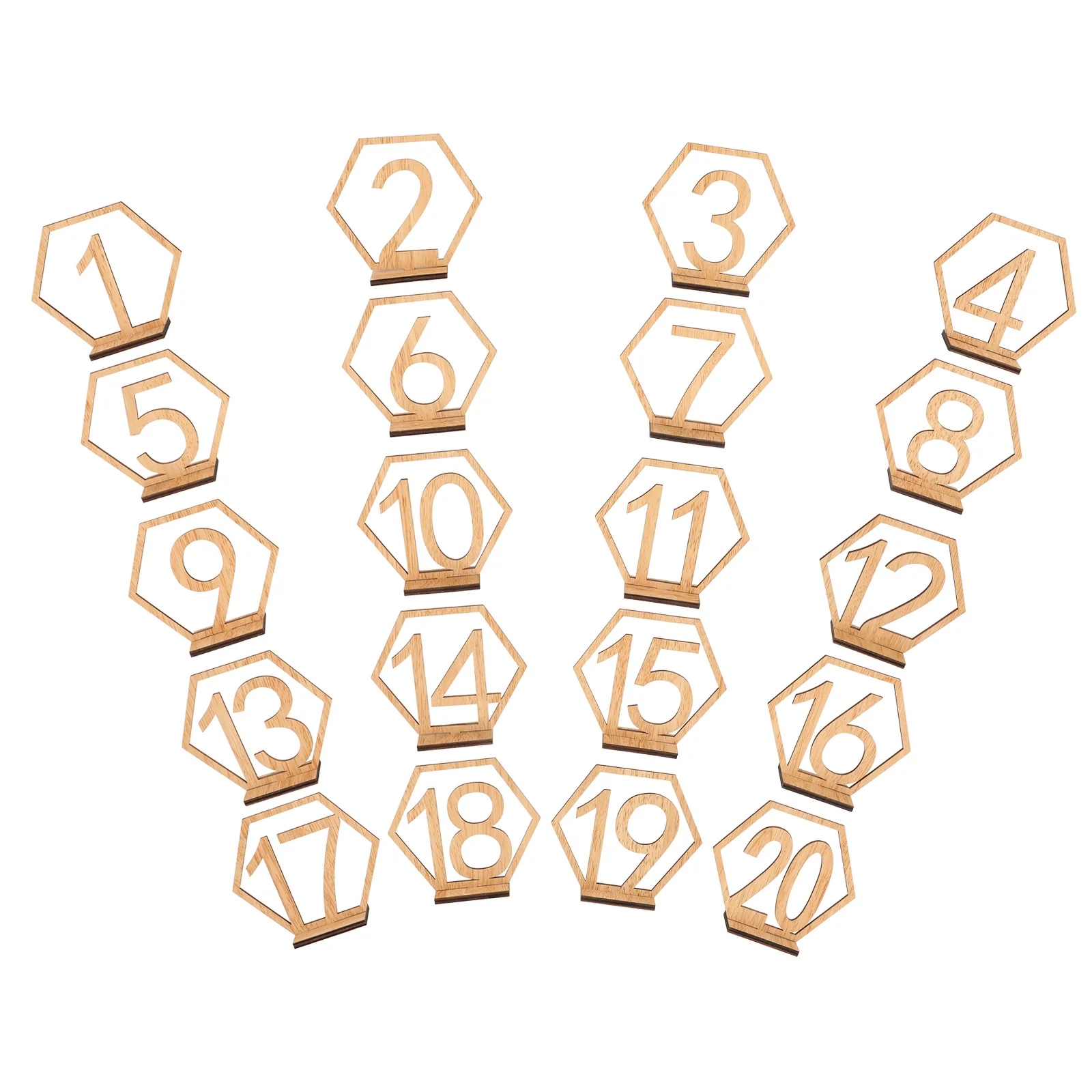 

20 Pcs Wood Wedding Table Numbers Hollow Hexagon Shape Premium Banquet Birthday Party Seating Decor Reusable Holder Base