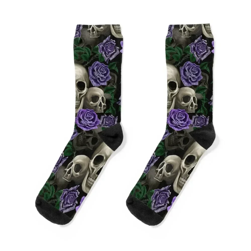 

Skulls and purple roses Socks cotton christmas stocking gym Socks Men's Women's