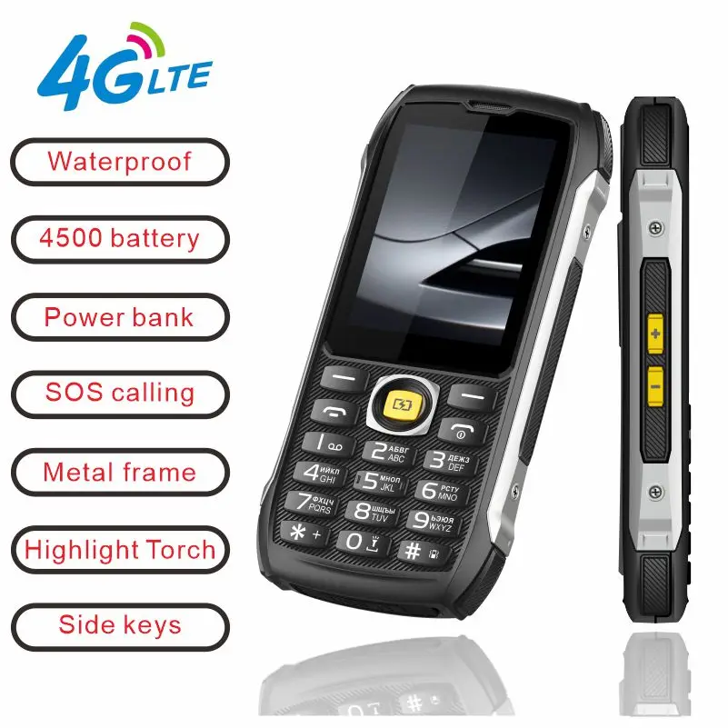 EAOR 4G LTE Waterproof Rugged Big Battery Power Bank Feature Keypad 2.8 IPS Display Volume Side Key SOS Flashlight Mobile Phone