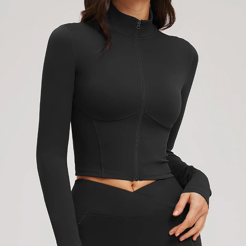 Premium Yoga Jacket Women Long Sleeve Slim Fit 78%Nylon 22%Spandex Windproof Quick Dry Sports Coat Workout Running Gym Outerwear