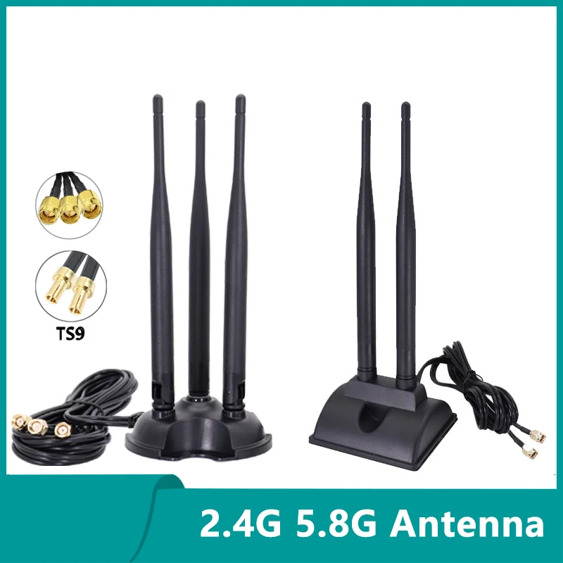 

2*2/3*3 Long Range 2.4G 5G 5.8G Dual Band 12dBi Omni WiFi WLAN Antenna TS9 RP-SMA Extension Cable Length 2M