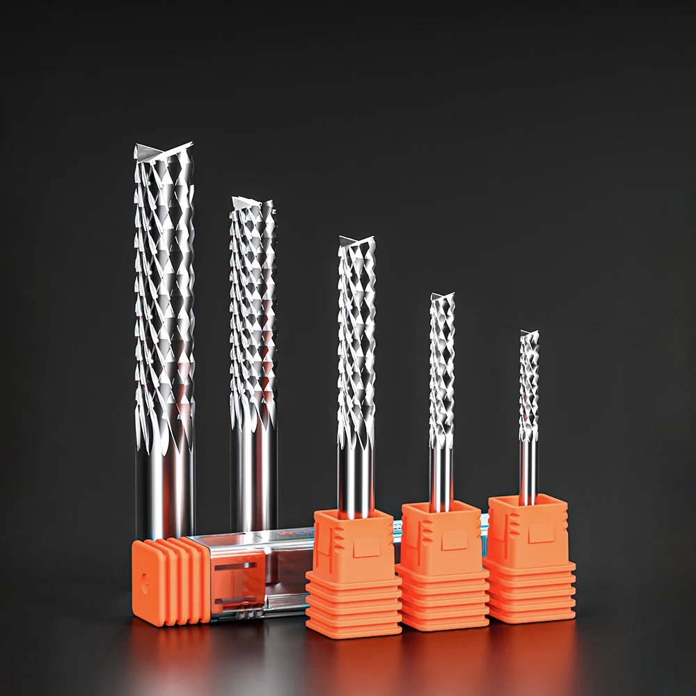 

Weitol 1 pc 3.175/4/6/8/10/12mm Down/Left Cut Corn Milling Cutters Cement board Hardwood PCB cutting CNC End Mill Router Bits