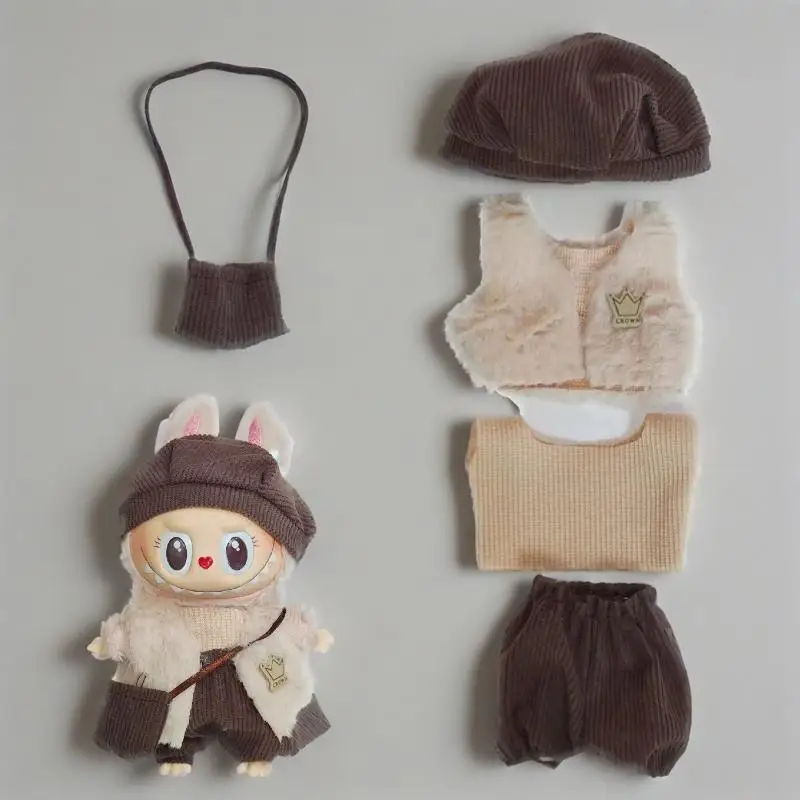 

Clothes for 17cm Labubu Set Retro Style Hat Set Artistic Style Small Painter's Clothing waist bag