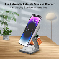 3 in 1 Wireless Charger Stand Magnetic Foldable Wireless Charging Station for iPhone 15 14 13 12 Pro Max Apple Watch 8 9 Charger