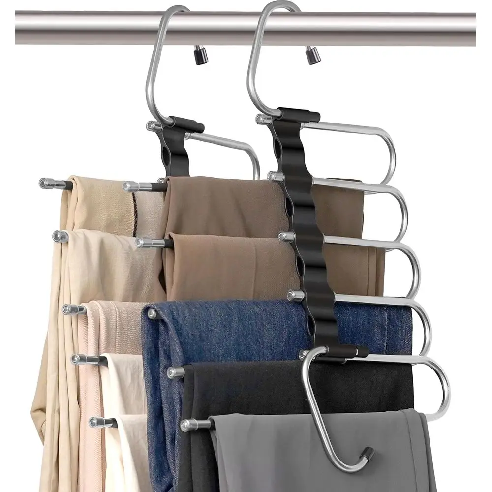 Paquete de 2 Perchas para Pantalones Ahorradoras de Espacio - Percha Multiusos para Pantalones que Ahorra un 80% del Espacio - Percha para Pantalones 5 en 1, Organizador de Ropa Multifuncional