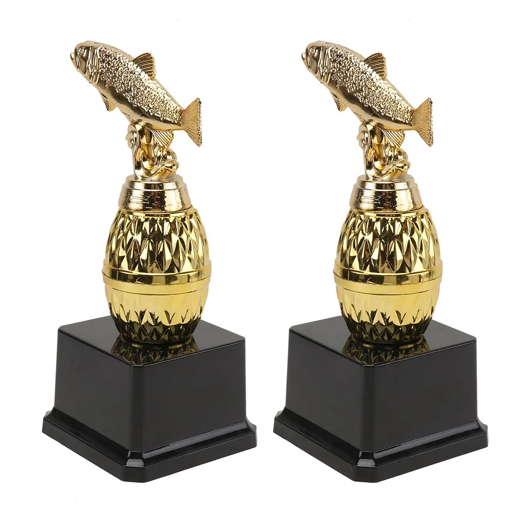 

2 Pcs Fish Trophy Kids Award Party Favor Children's Trophies Prize Cup Reward Plastic Gold Awards