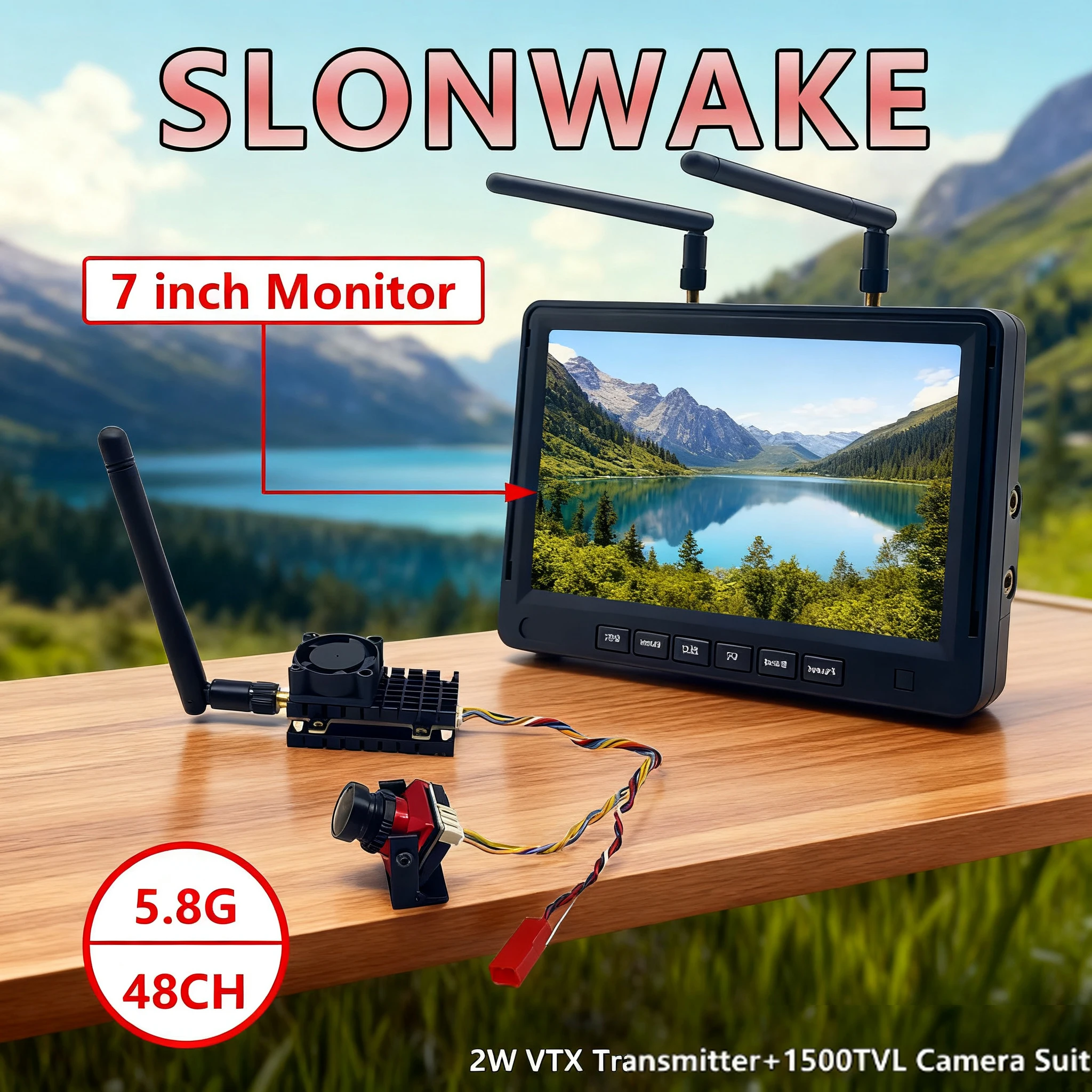 

Long Range 5.8Ghz 48CH 2000mW VTX transmitter with 1500TVL fpv camera 2.1mm Lens with 7 inch Monitor for RC Playing Parts