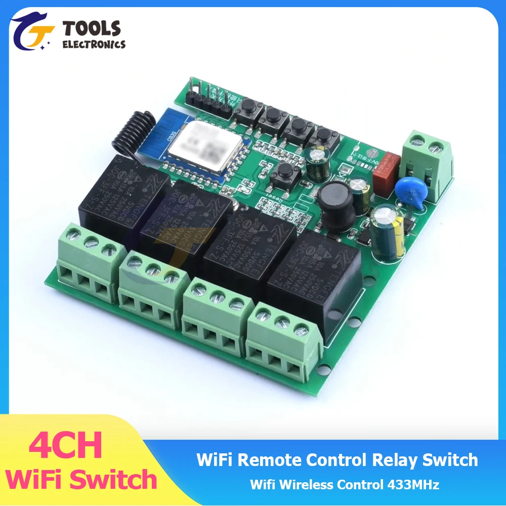 

AC 220V Three-Mode Smart 4-Way WiFi Remote Control Relay Switch Module 4 Channel Switch Module Wireless Control 433MHz