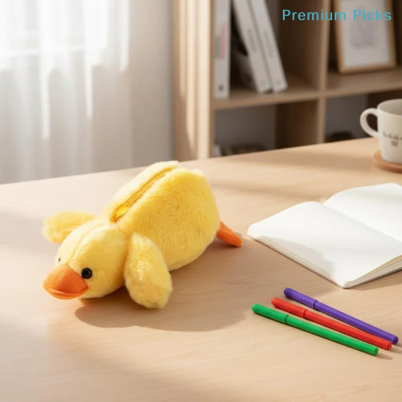 Cute Yellow Duck Plush Pencil Case Soft Stuffed Animal Pen Bag Multifunctional Pencil Case For Kids Students Stationery Gifts