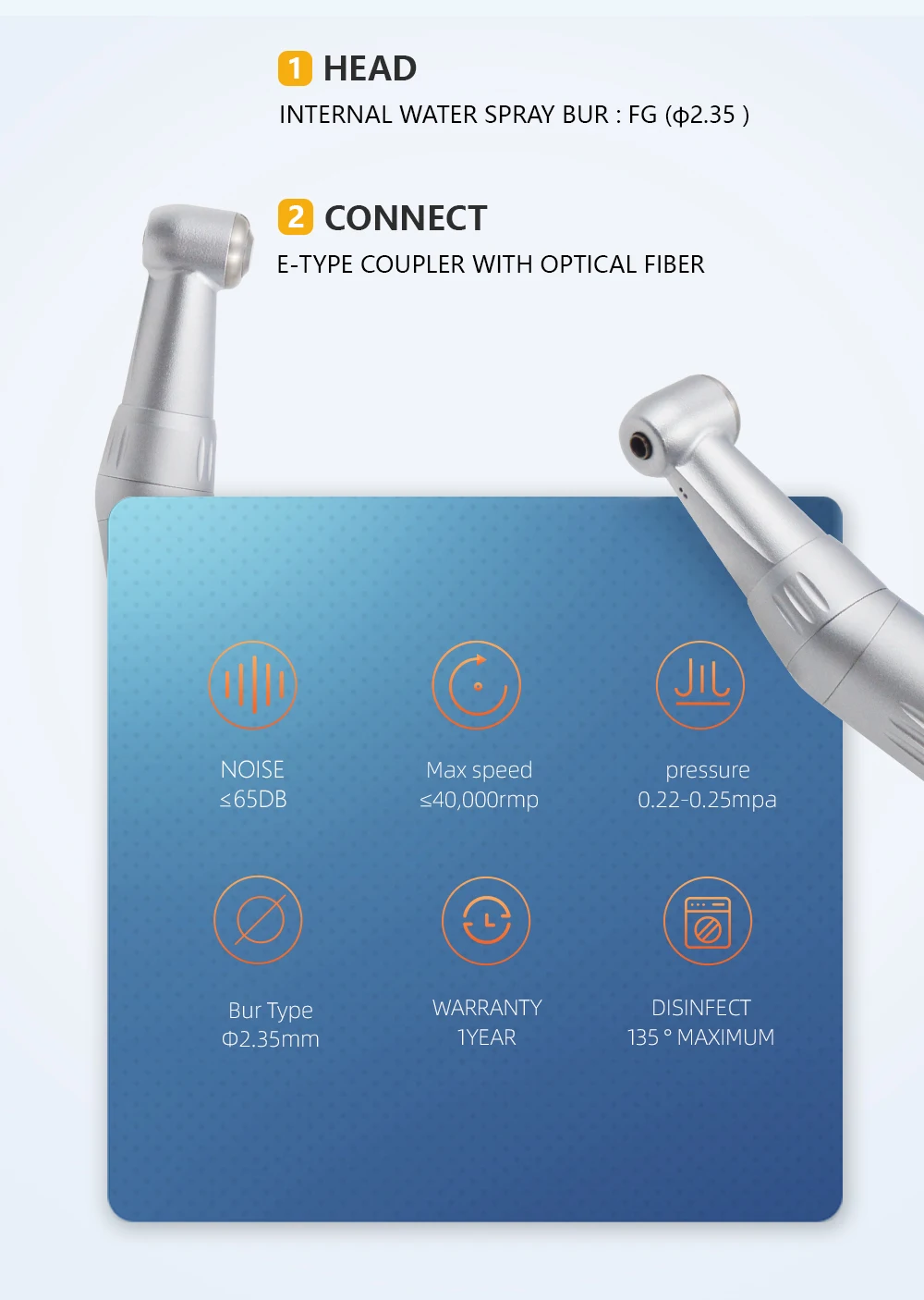 WRC Dental Inner Channel Low Speed Handpiece Set 1:1 Direct Drive Fiber Optic Contra Angle Straight Handpiece Air Motor 40000rpm