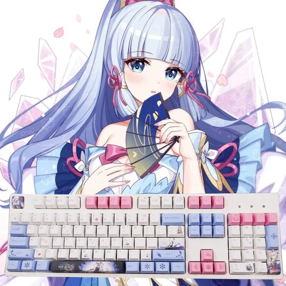 

Genshin Impact Hu Tao Kamisato Ayaka Theme 130 Keys Cap PBT Material Cherry Keyboard Sublimation Key Caps Gamer Otaku Gift