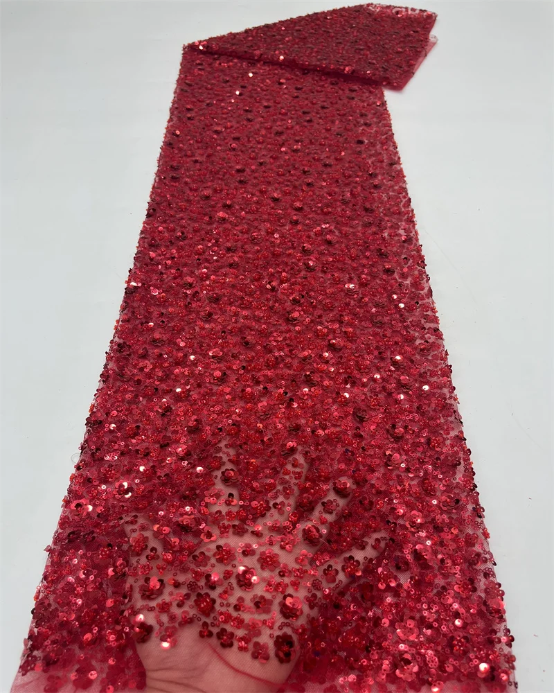 Madison-Elegant African Tulle Embroidery Beaded Lace Fabric, Nigerian Sequins, Wedding Party Dress 2.5yards