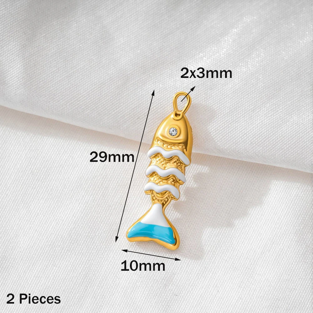 2 Stück/5 Stück Edelstahl-Ozean-Schmuckanhänger, 18K vergoldet, Emaille-Fisch-Tier-3D-Anhänger für DIY-Halsketten-Schmuckherstellung – Detail 5