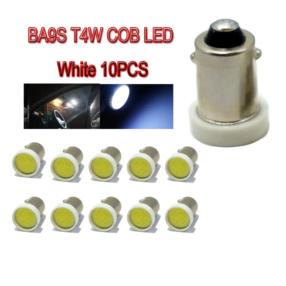 10PCS BA9S T4W Led BA9 3893 Led Car Bulb, COB White LED Car Bulb for Car Interior Dome Map License Plate Glove Box Light 12V