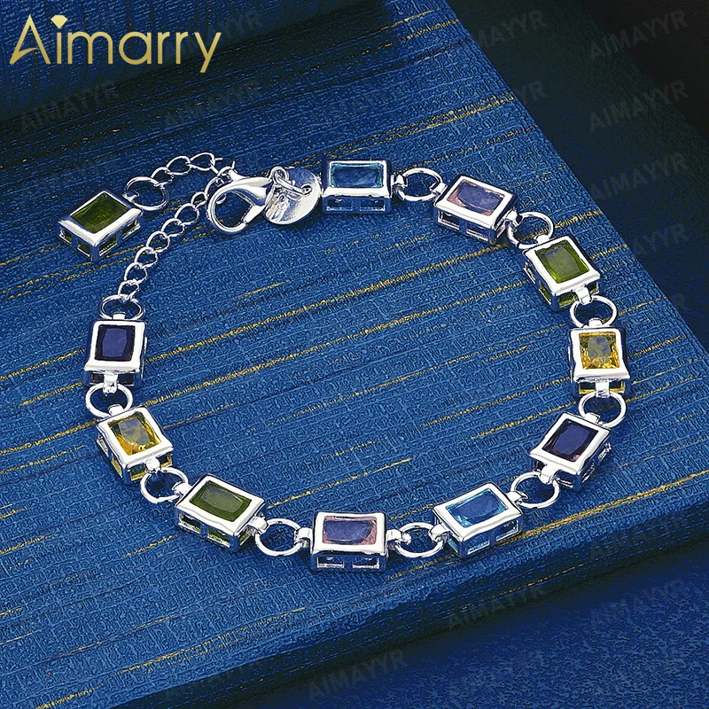 925 Sterling Silver Square Sugar Rectangular Multi-color AAA Zircon Bracelet for Women's Banquet High-quality Jewelry