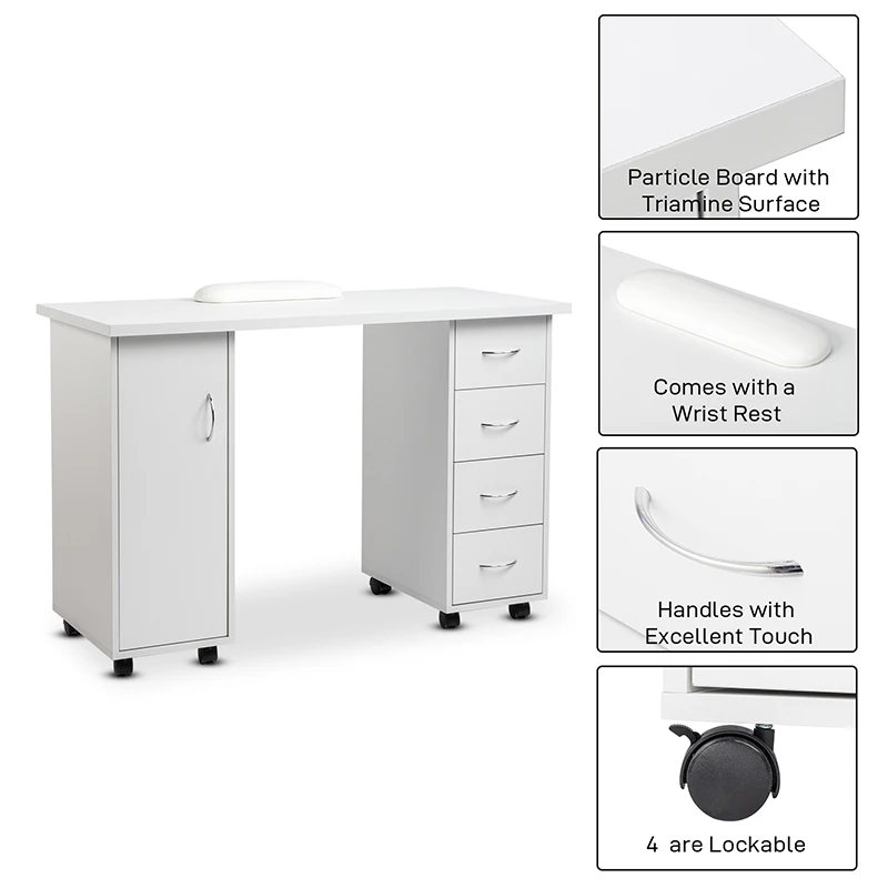 MESA DE MANICURA RV de doble filo, cajón blanco para ordenador, mesa de negocios