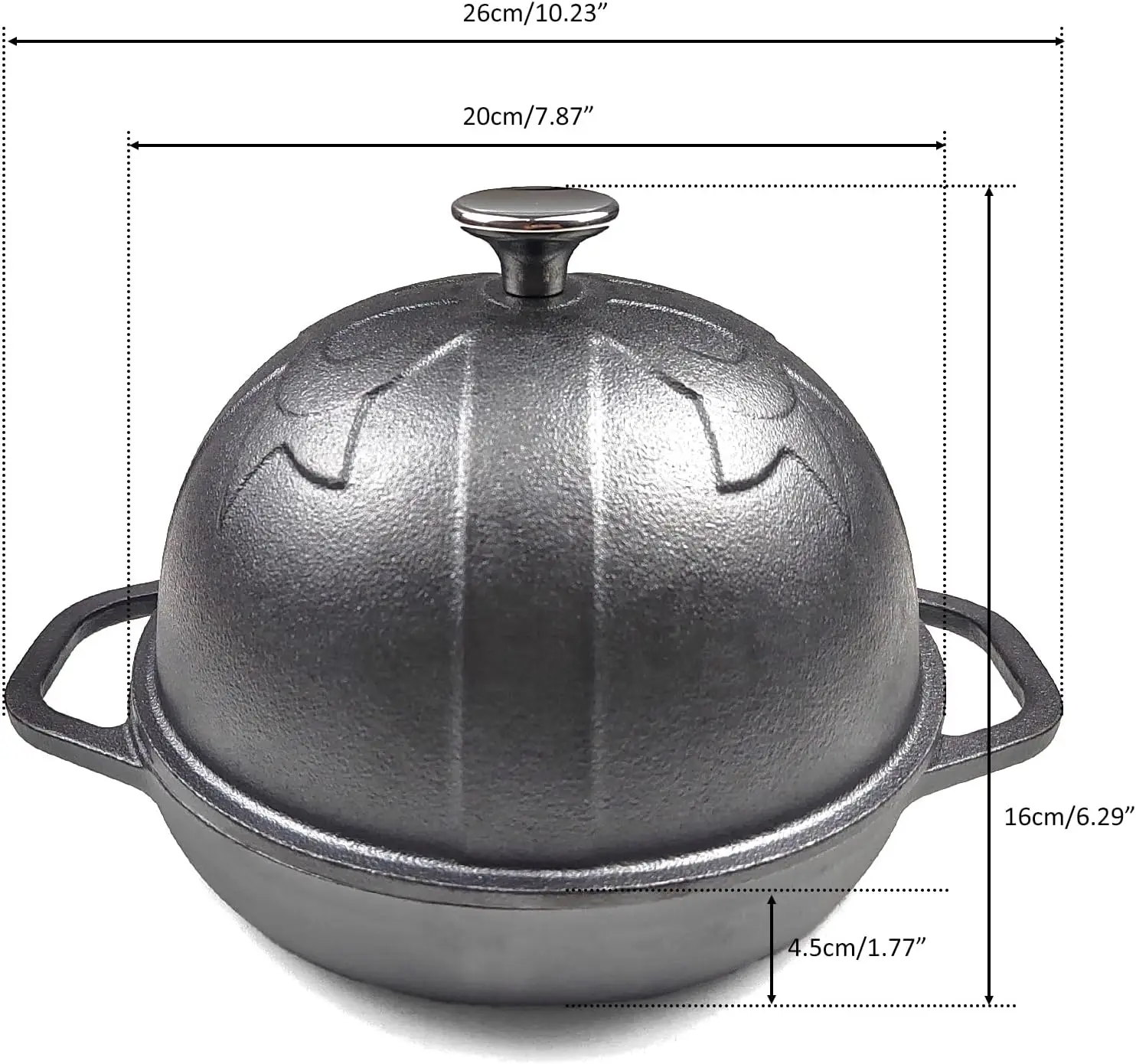 Cast Iron Bread Cloche, Dia.7.8inch/20cm, Sourdough Baking Pan Pre-seasoned Black