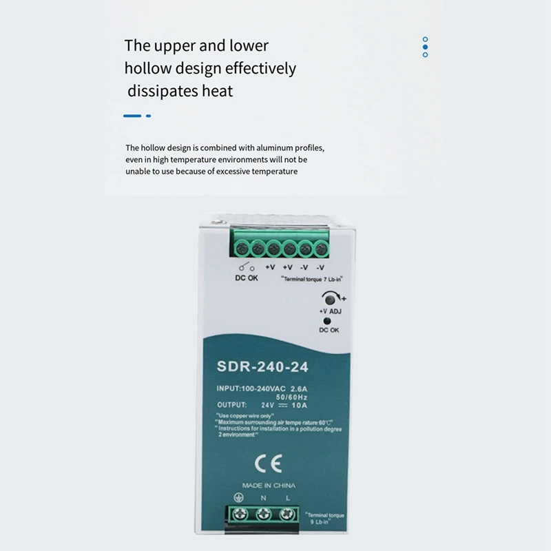 SDR-240-24 Switching Power Supply With PFC Function 150% Peak Load Capability DIN-Rail Switching Power Supply