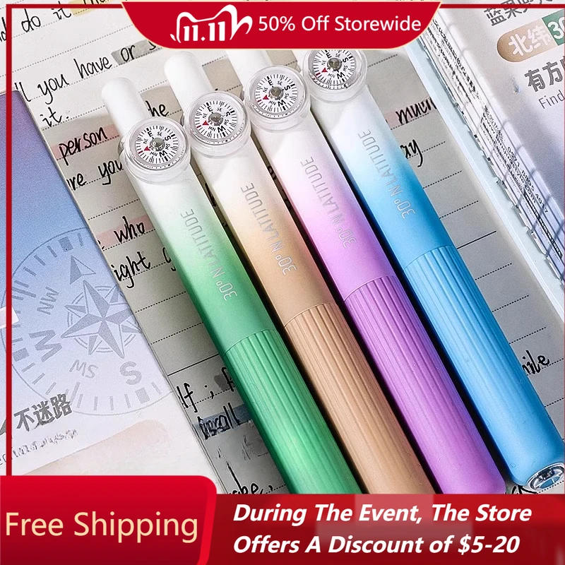 

Небесно-голубая карманная ручка, новая гелевая ручка с компасом, быстросохнущая черная, гладкая, портативная, сменная шариковая ручка, канцелярские принадлежности