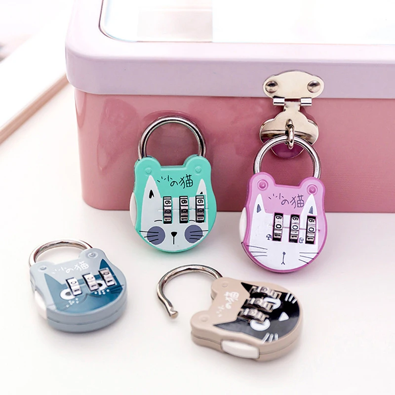 Cute Cat Luggage Padlock Suitcase Backpack Password Lock Cartoon Mini Keyed Padlock Journal Notebook Handbag Code Locks