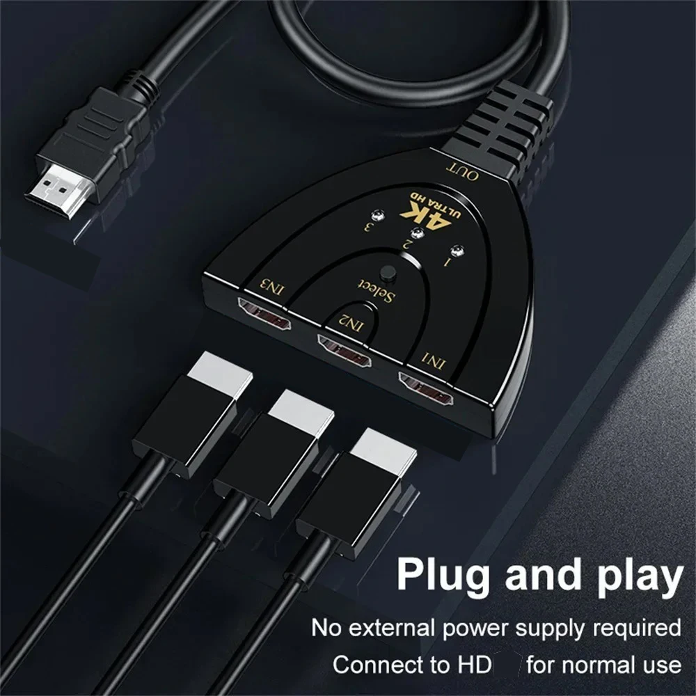 4K*2K Mini 3 Port HDMI-compatible Switch 4K Switcher Splitter 1080P 3 Input 1 Output Port Hub for Xbox PS4 DVD PC Laptop TV