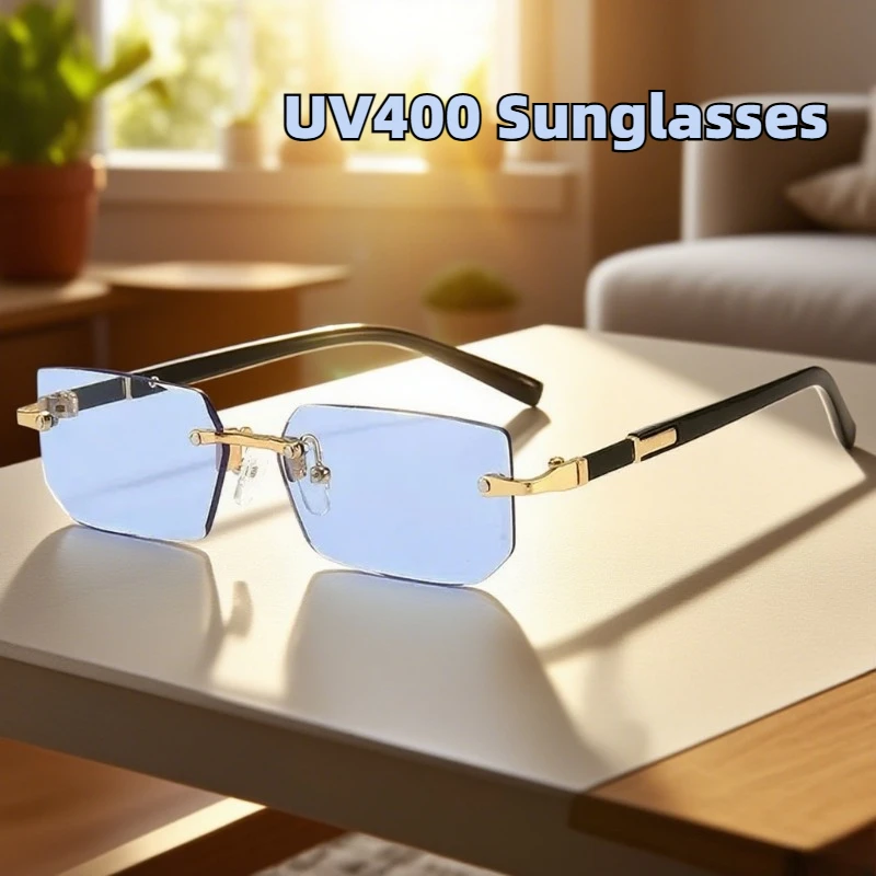 

New Rimless Sunglasses Men and Women Fashion Square Cut Edge Sunglasses Personalised Trend Outdoor Anti-ultraviolet Goggles