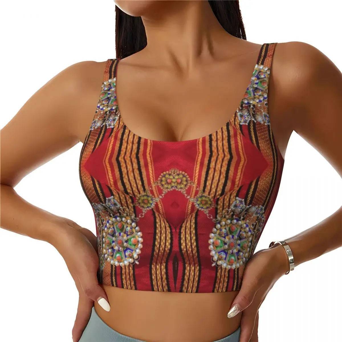 Custom High Impact Amazigh Kabyle Jewelry Sports Bra Women's Africa Berber Ethnic Style Gym Workout Yoga Crop Top