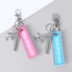 1PC Flight Keychain Set Kiss Me Before Flight Crew Drive Safe Mini Aircraft Metal Carving DIY Pendant Aviation Keyring