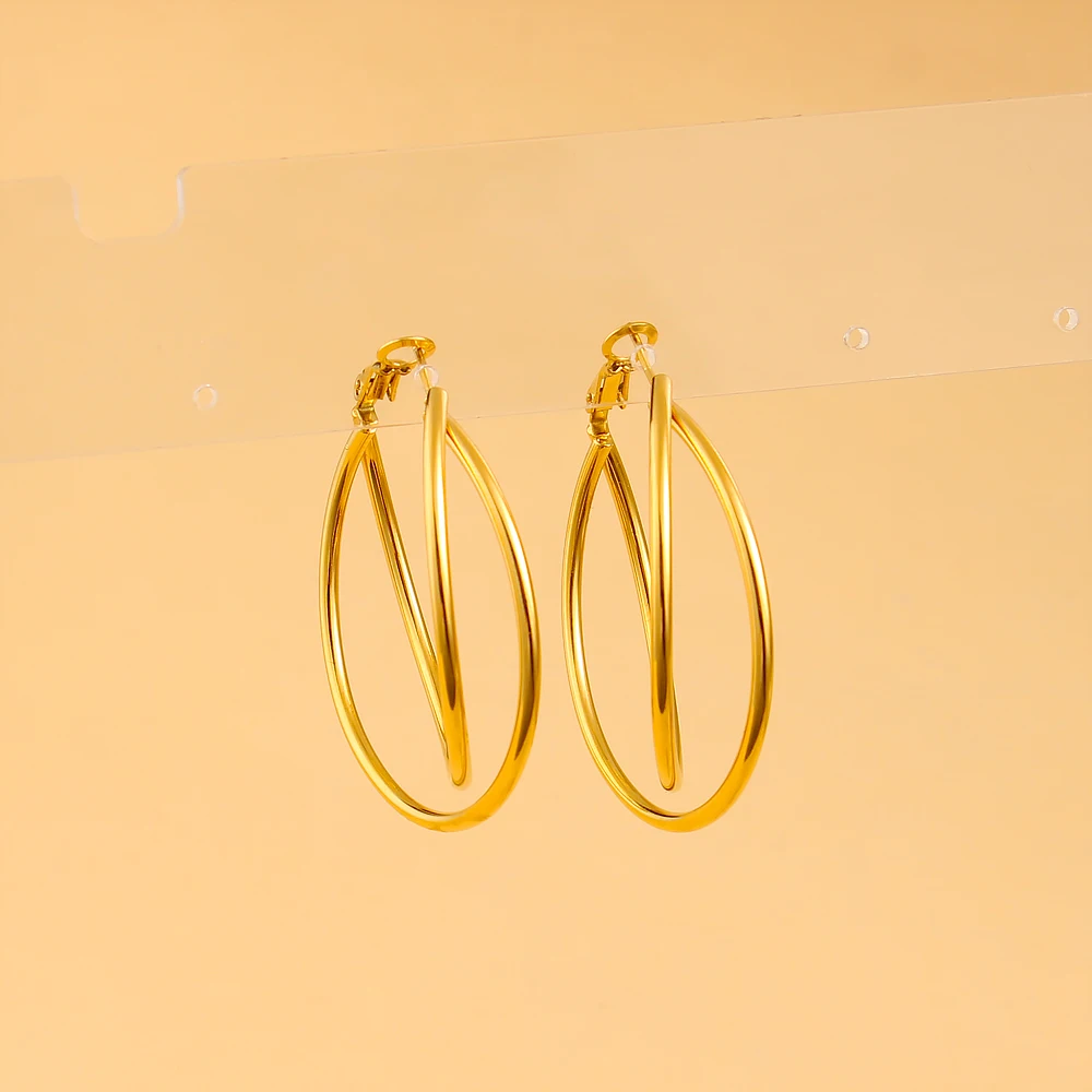 USENSET Charm 2 Thin Metal line Twrist O-Shaped Hoop Earrings Statement Women's 18K Gold Plated Stainless Steel Bijoux Gift