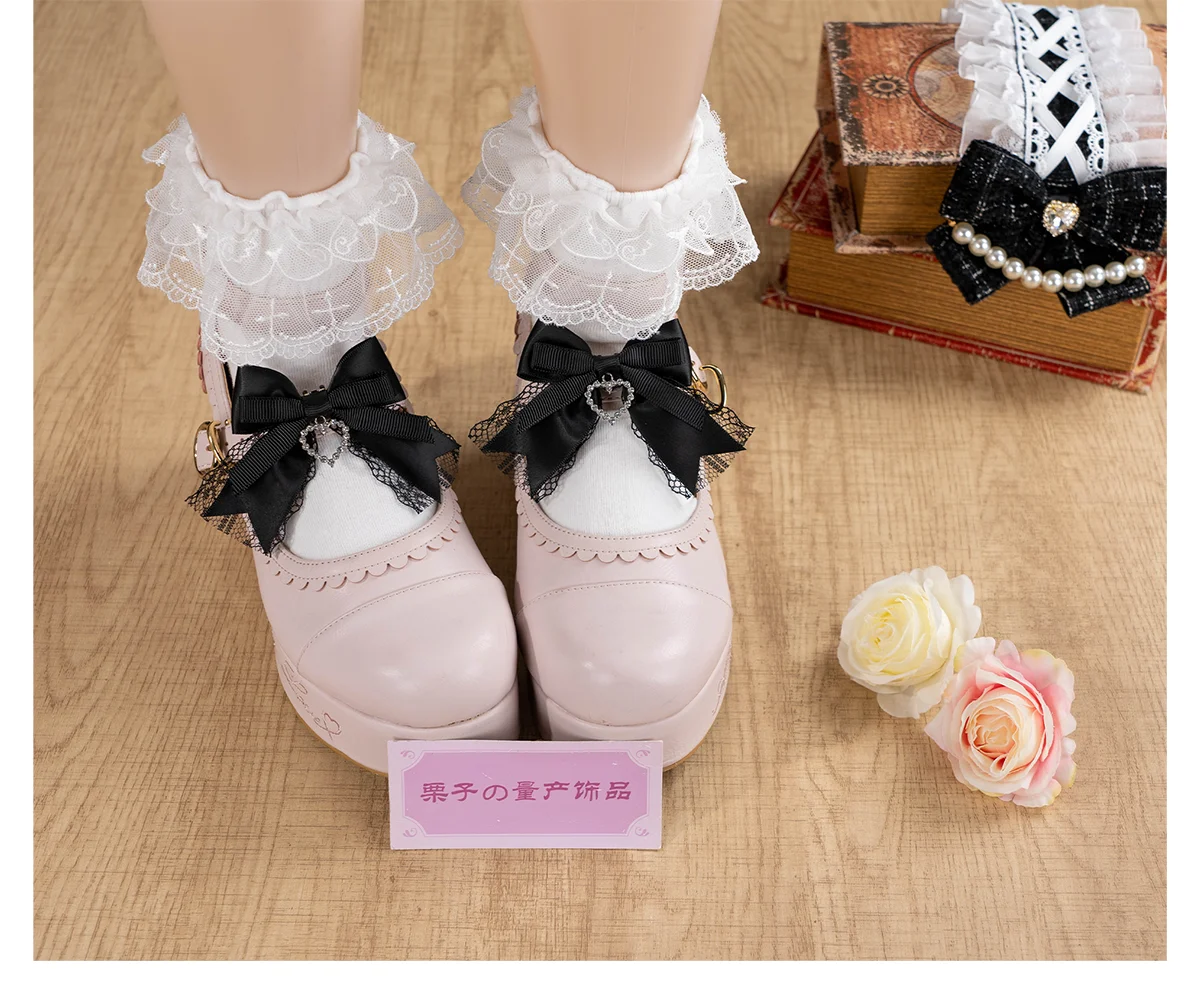Original Black Mass- Produced Tianlei Sweet and Cute Shoes Clip Bow Handmade Shoes Buckle Shoe Flower Lolita Shoe Accessories