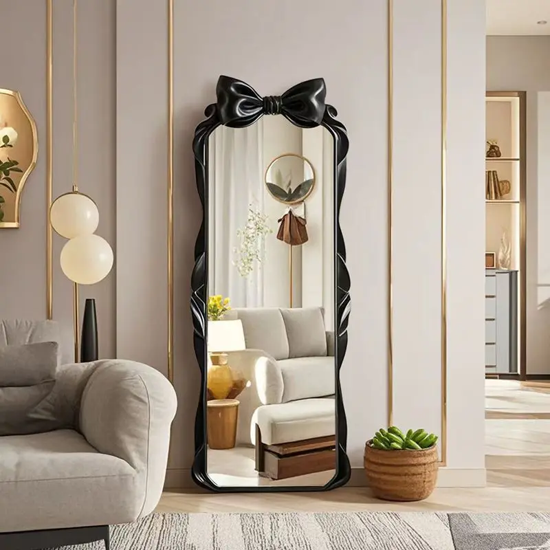 French retro wall-mounted full-length mirror floor-to-ceiling full-length mirror light luxury bow creative fitting mirror