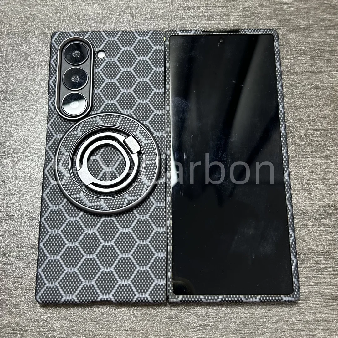 

Настоящий карбоновый чехол Magsafe для Samsung Galaxy Z Fold6, углеродное волокно Magsafe Aramid, противовзрывное магнитное кольцо, настольный держатель