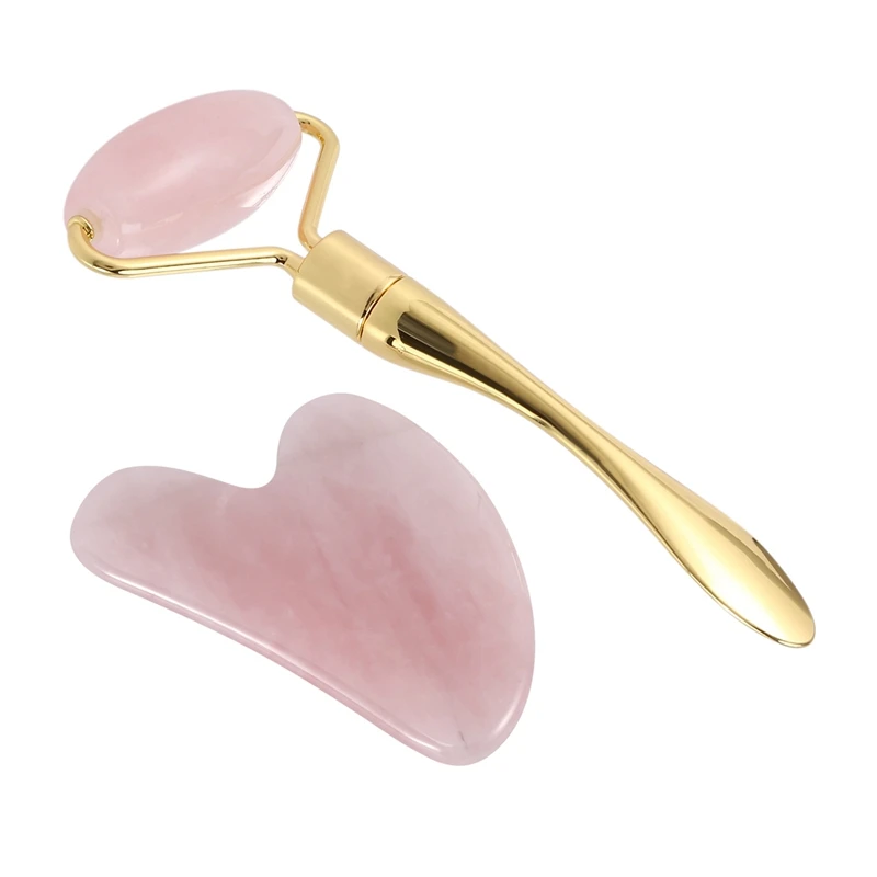 Pink Crystal Jade Roller Face Lift Massage Roller Eye Cream Applicator Spatulas Facial Mask Spoon Finger Scraping Board