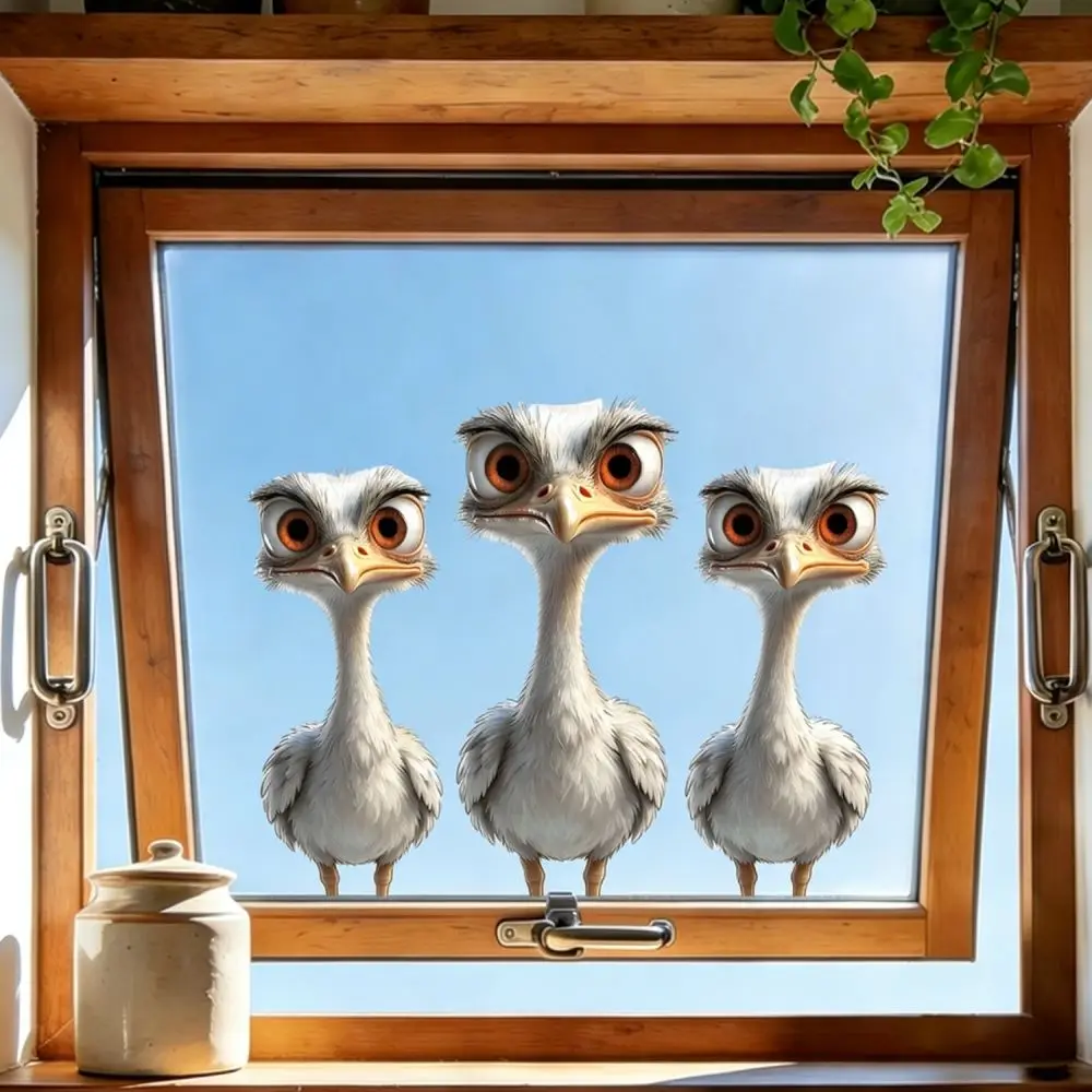Cartoon Ostrich Static Glass Cling Reusable Window Sticker Decorative PVC Decal For Kids Nursery Bedroom Home