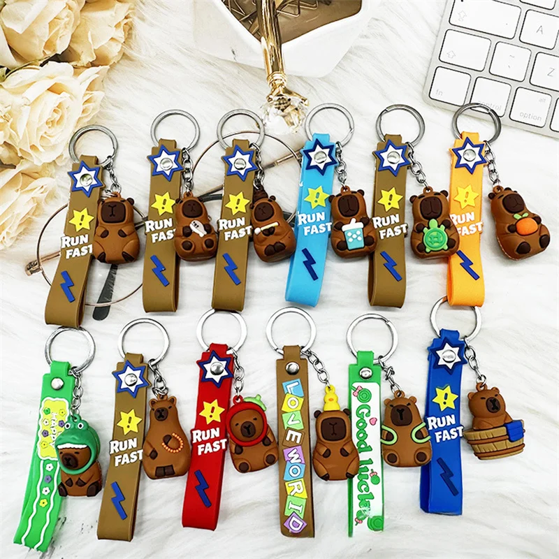 Cartoon Cute Capybara Key Chain Mini Capybara Doll Pendant Decoration School Bag Backpack Key Ring Key Pendant