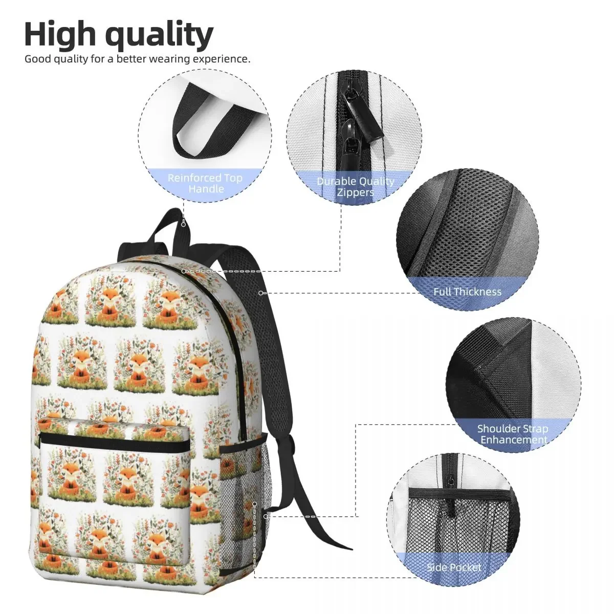 Cartoon Fox In The Grass Backpack Daypack Large Capacity Children BookBag School Bag Shoulder Bags for Men Women