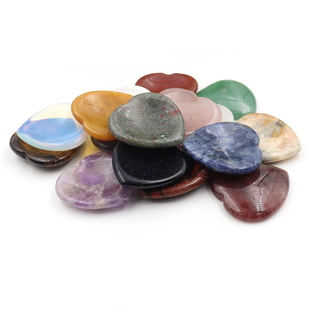 6Pcs Thumb Stone Natural Crystal Heart 40x8mm Worry Palm Massage Tool Gua Sha Healing Soothing Relaxation Gift Wholesale