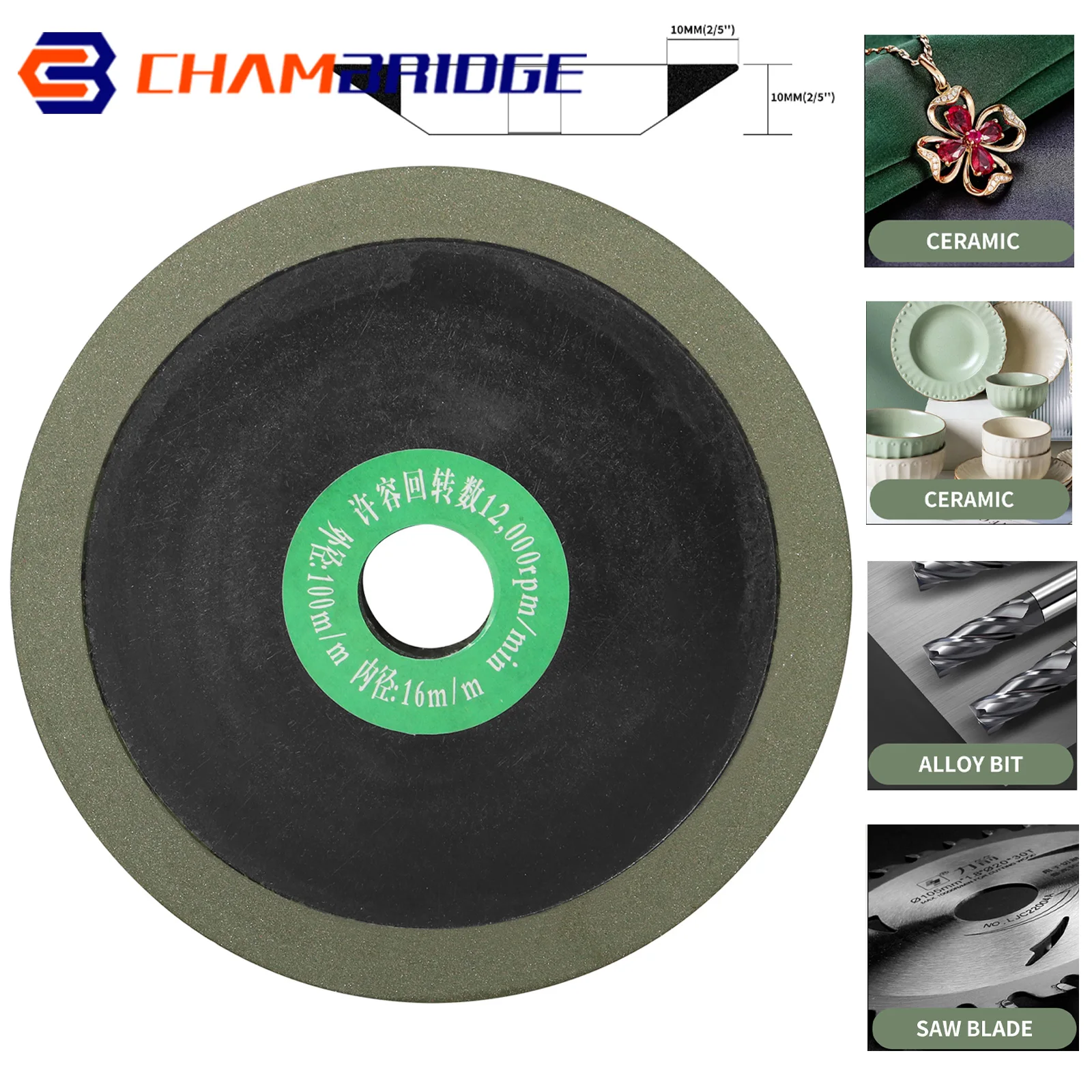 

100mm Diamond Grinding Wheel Bakelite Grinding Disc for Grinding Metal Saw Blade Tungsten Steel Milling Cutter Sharpening