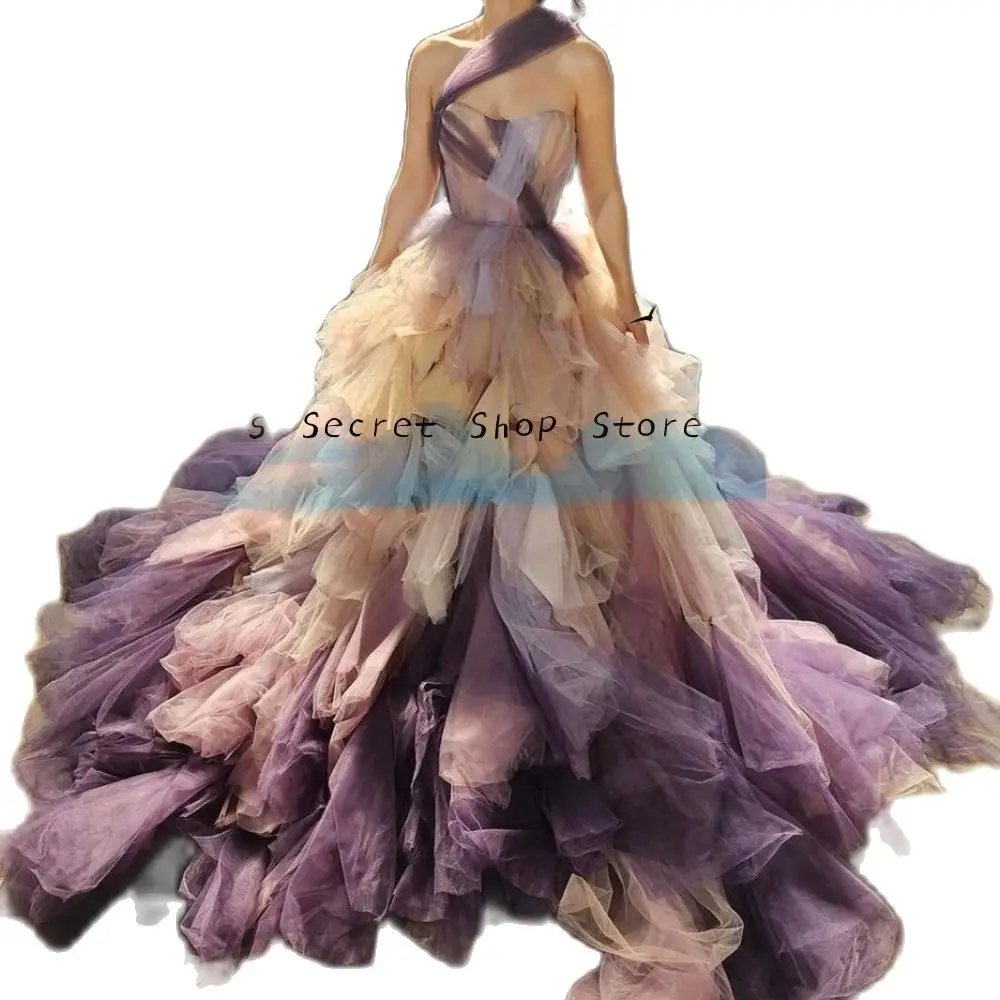 Sweetheart Tulle Chiffon With Ruffles Ball Gown Evening Dresses One Shoulder With Custom Made Dress/Formal Party Dress For Women