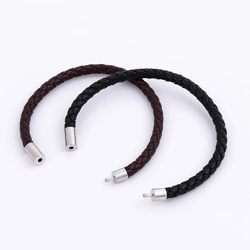 2PCS Black Plus Brown PU Leather Men\'s Magnetic Suction Bracelet Business The Mature and Elegant Gift for Men