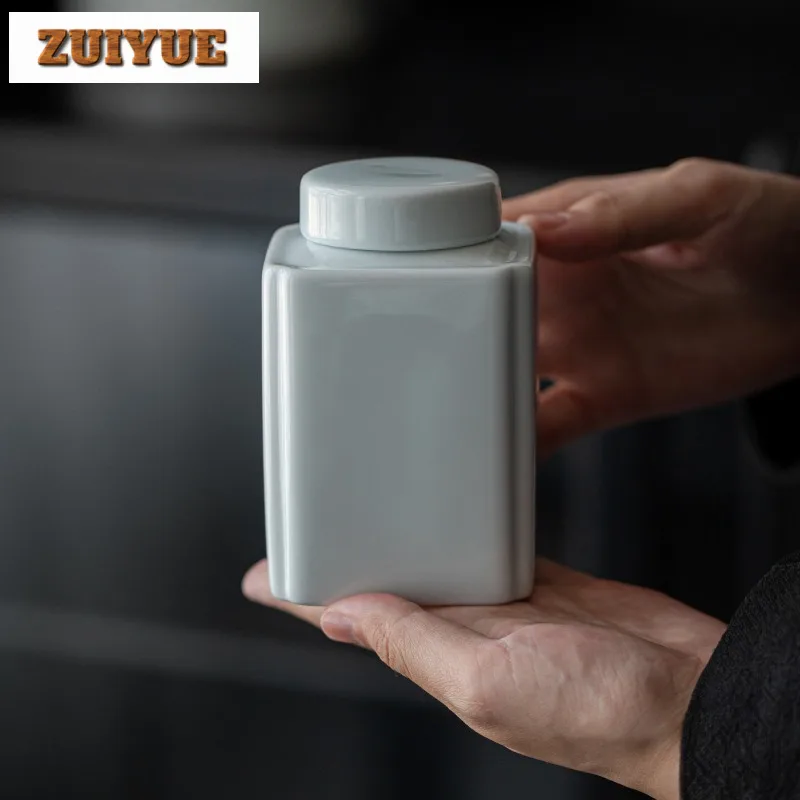 

300ml Misty Blue Ceramic Square Tea Box Organizer Moisture-proof Mini Storage Tank Containers Portable Tea Caddy Teaware Craft