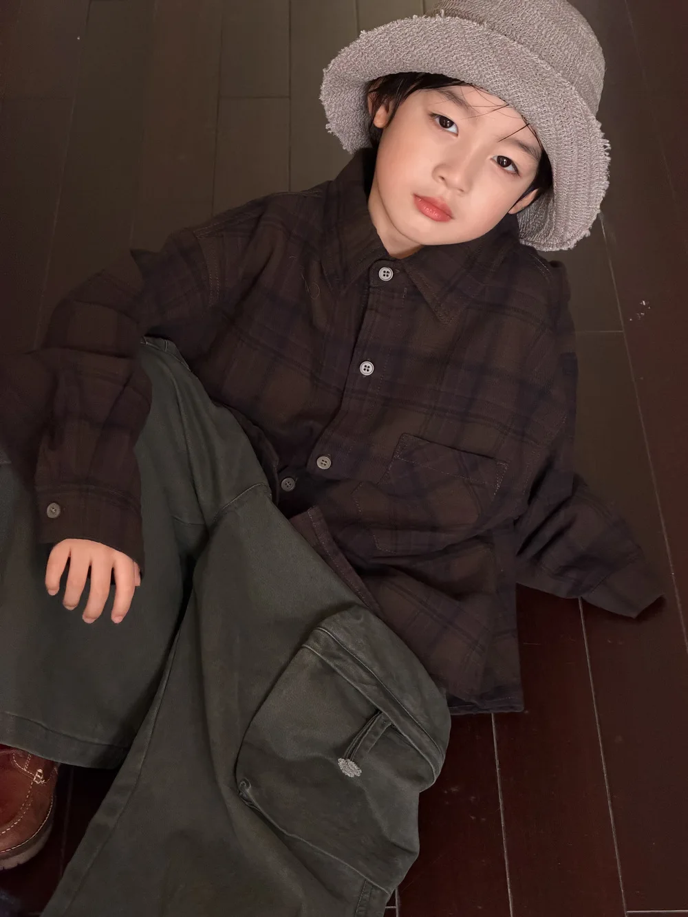 2026 Boys Cool Kids Shirt 2026 Fall Boys Korean Letter Plaid Shirt Kids Turn Down Collar Loose Casual Top