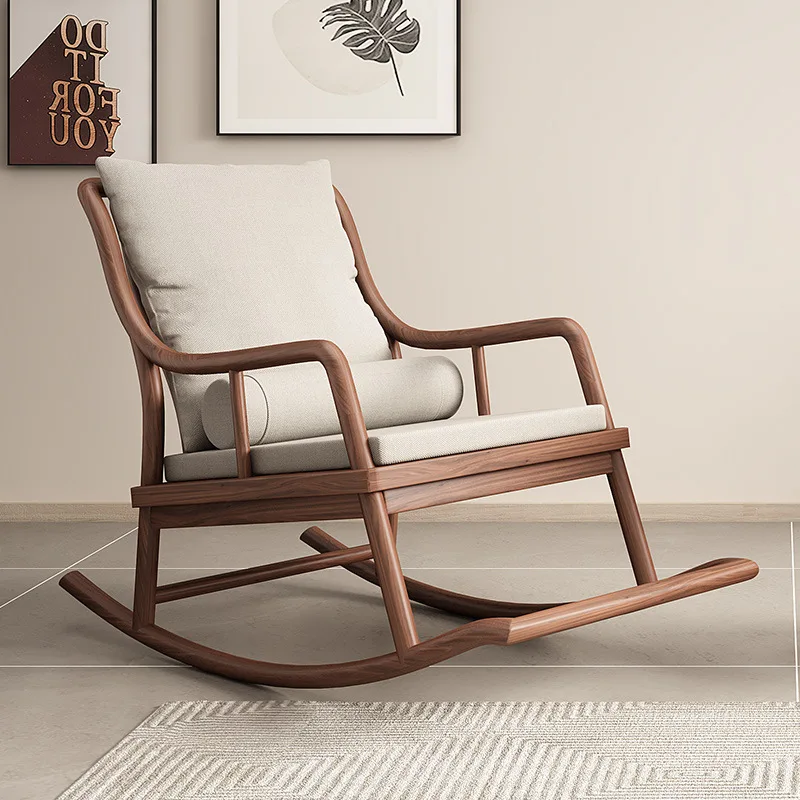 Solid wood rocking chair, new Chinese style, living room home, homestay leisure recliner, adult lazy nap chair